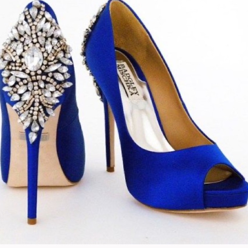 Badgley Mischka Sapphire Blue Peep-Toe Heels